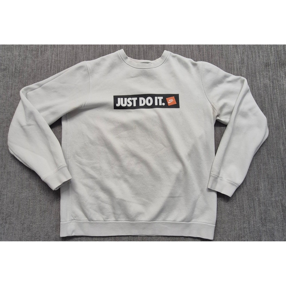 Nike men's white graphic crew neck sweatshirt LG "Just Do It" logo classic sport